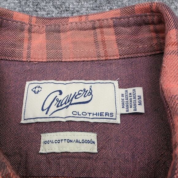 Grayers Clothiers Shirt Mens Medium Red Gray Plaid Short Sleeve Cotton Casual - Picture 3 of 15